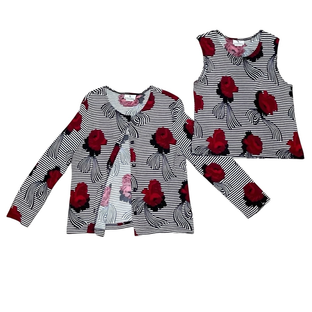 The Travel Collection Jacket Set Black White Red Floral Stripe Tank Top Cardigan